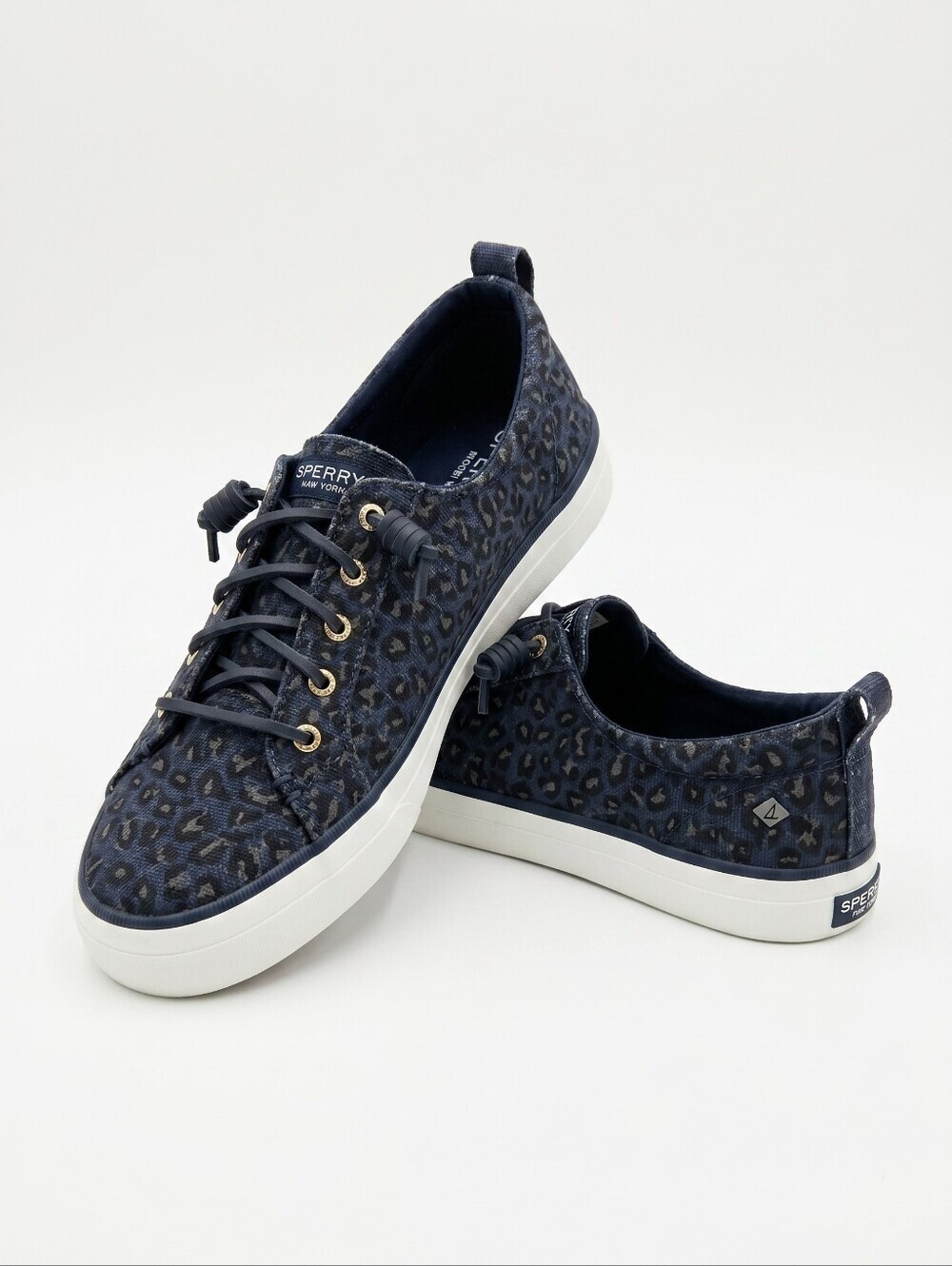 Sperry Navy Leopard-Print Platform Lace-Up Sneakers